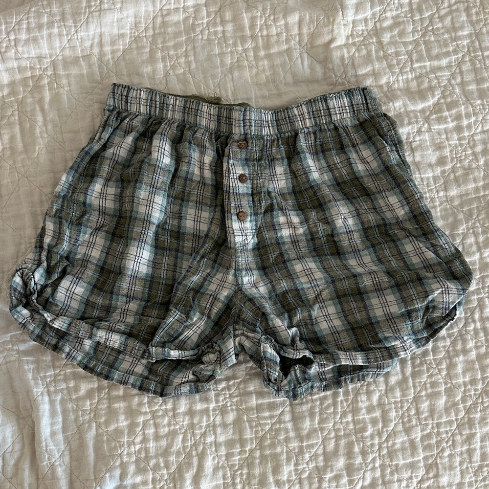 Free People Green Plaid High Waist Shorts